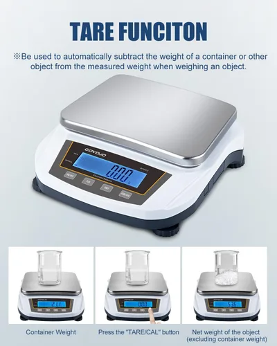 Vista 4 de GOYOJO Balanza analítica digital y escala de laboratorio, capacidad de 176.37 oz, precisión de 0.00 oz, acero inoxidable, multiunidad (g/oz/ct/lb)