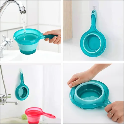 Vista 5 de ZEAYEA Paquete de 3 cucharones de agua plegables, cucharón de baño plegable de plástico para cocina, baño al aire libre, cucharón de agua portátil
