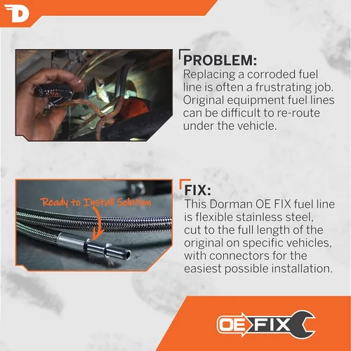 Vista 2 de Dorman 819-845 Línea de combustible trenzada de acero inoxidable flexible frontal compatible con modelos seleccionados Chevrolet/GMC (OE FIX)