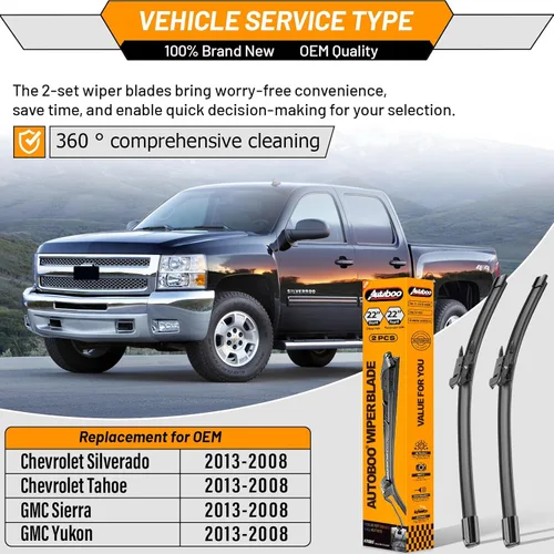 Vista 2 de Juego de 2 limpiaparabrisas de repuesto para Chevy Silverado Avalanche Tahoe Suburban 2007-2013, GMC Sierra Yukon 2008-2013, Cadillac Escalade ESV