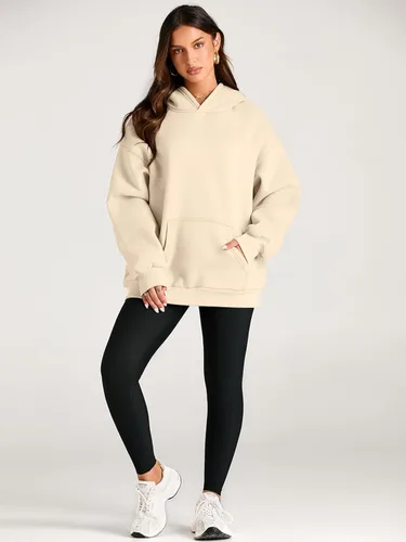 Vista 5 de Trendy Queen Sudaderas con capucha de gran tamaño para mujer, sudaderas de forro polar, suéteres de manga larga, ropa de otoño con bolsillo