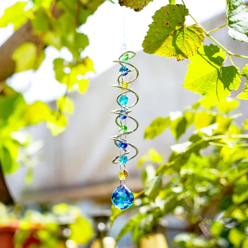 Vista 3 de H&D HYALINE & DORA Cola de Esfera de Mirar Espiral de 20.5 Pulgadas, Girasol Decorativo Giratoria, Fabricante de Arcoíris de Doble Espiral con Bola