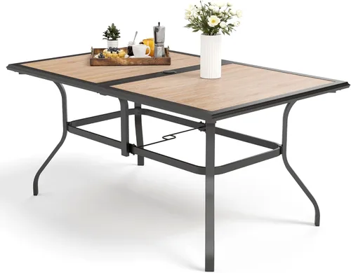 Vista 8 de MFSTUDIO Mesa de bistró cuadrada de 37" para el patio, mesa de comedor, muebles de exterior, mesa de jardín, imitación de superficie de madera