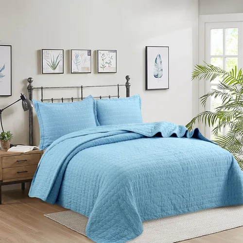 Vista 4 de MarCielo Juego de colcha de 3 piezas, 100% algodón, tamaño extragrande, juego de edredón ligero con costuras para casa de campo (Queen