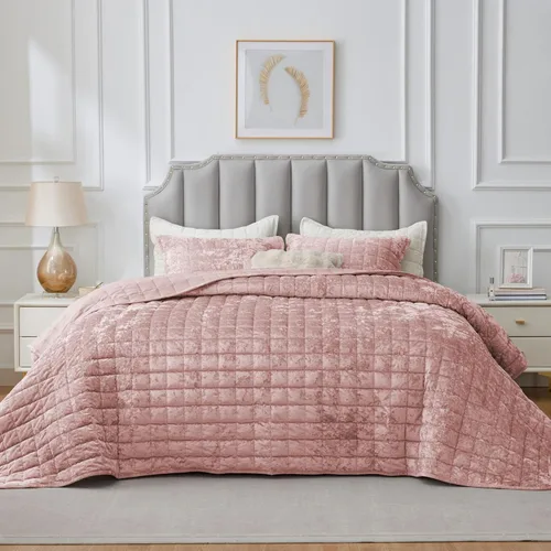 Vista 2 de BEDELITE Juego de colcha de terciopelo tamaño Queen - Juego de ropa de cama de edredón de terciopelo de lujo de 3 piezas, colcha suave y acogedora