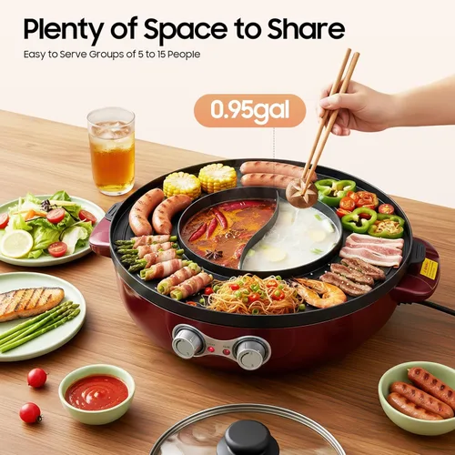 Vista 4 de Parrilla eléctrica sin humo y olla de cocción coreana, parrilla de barbacoa coreana, cocina portátil 2 en 1, máquina combinada compacta de barbacoa