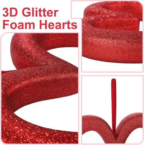 Vista 3 de Aneco 8 adornos colgantes de corazón para el día de San Valentín para árbol de 9.45 pulgadas, decoraciones 3D en forma de corazón, corona