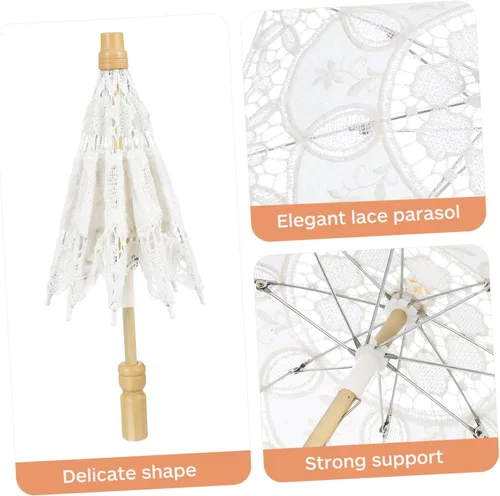 Vista 9 de STOBOK Mini sombrilla de encaje para boda, sesión de fotos de novia, mini sombrilla de algodón bordado, elegante encaje para decoración