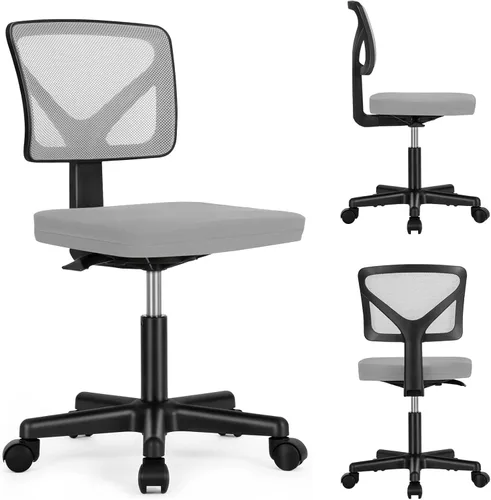 Vista 19 de Sweetcrispy Silla de escritorio de oficina pequeña, ergonómica, con respaldo bajo, de malla, giratorias, con ruedas, asiento cómodo sin brazos