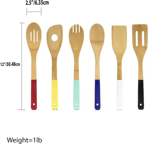 Vista 8 de Home Basics Juego de utensilios de cocina de bambú con asas de color, 6 piezas, 2.5 x 12 x .25 pulgadas
