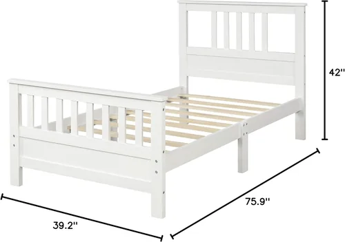 Vista 8 de Merax Marco de cama de plataforma de madera maciza con cabecero y estribo, no necesita somier, fácil montaje para niños