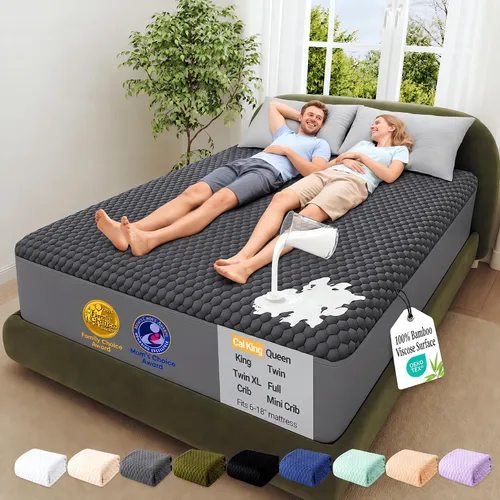Vista 11 de OhGeni Protector de colchón impermeable, tamaño individual, almohadilla superior de viscosa de bambú suave, sábanas ajustables transpirables de 1