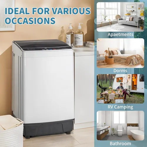 Vista 9 de Lavadora portátil de 1.5 pies cúbicos, lavadora de carga superior completamente automática de 17.8 libras con tambor de acero inoxidable, 8