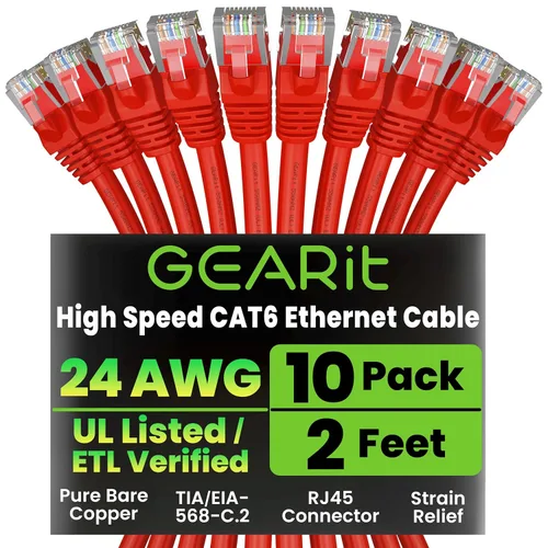 Vista 32 de GEARit Paquete de Cables Ethernet Cat 6 - Paquete de 20 Cables de Conexión Ethernet Cat6 de 1 pie Cable de Conexión de Red RJ45, Conectores