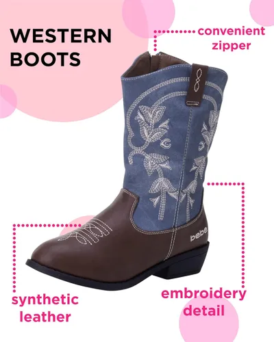 Vista 2 de bebe Botas vaqueras para niñas, botas clásicas de vaquera de campo occidental, zapatos de equitación a media pantorrilla para niñas pequeñas