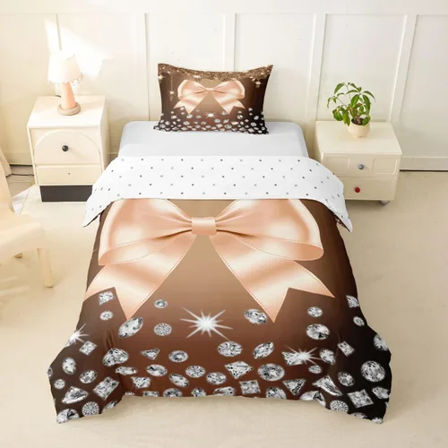 Vista 71 de Feelyou Coquette Bow Bedding Set Twin Size Leopared Bows Comforter Cover for Kids Teens Adults Glitter Diamond Blue Duvet Cover Cute Bowknot Room