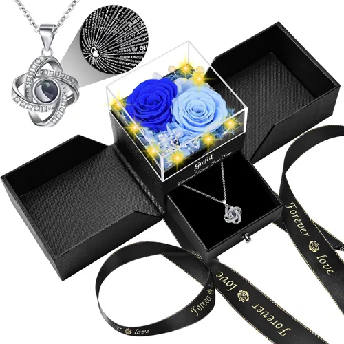 Vista 13 de 2 Rosa Preservada de Regalo para Mujeres - Rosa Eterna con Collar "Te Amo" - Regalos Románticos de Cumpleaños para Novia, Mamá, Esposa, Abuela