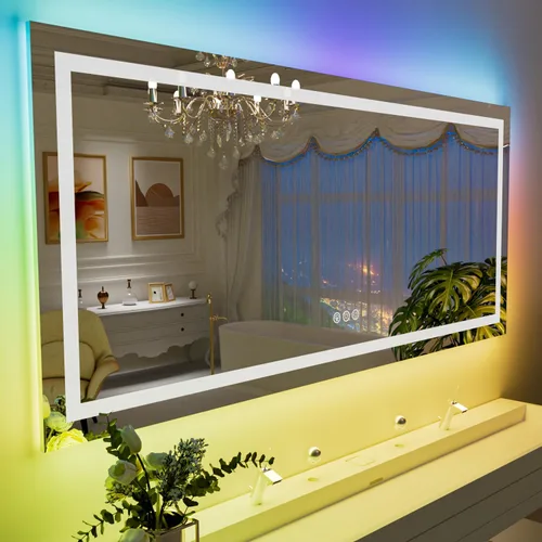 Vista 36 de LOAAO Espejo de Baño LED de 32"X36" con Luces, Anti-Empañamiento, Regulable, Retroiluminado + Iluminado Frontal, Espejo de Tocador de Baño Iluminado