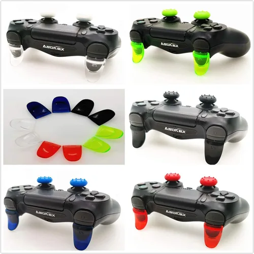 Vista 4 de Extensores de gatillo L2 R2 Ps4 (1 par de disparadores L2 R2, 4 tapas de joystick, 2 pares de calcomanías de barra de luz LED), para control