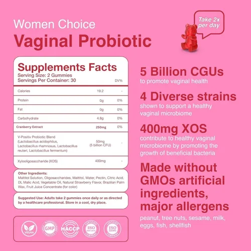 Vista 2 de Gomitas de probióticos vaginales premium – 15 mil millones de UFC – Balance de pH y apoyo a la salud vaginal – Prebióticos y enzimas digestivas