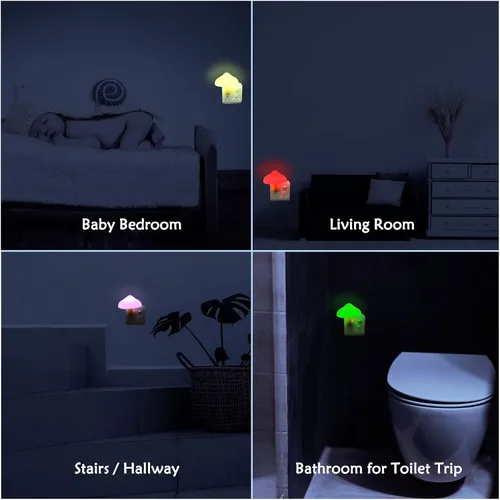 Vista 3 de Luces nocturnas LED con sensor en forma de hongo - 2 unidades, enchufe de pared con 7 colores cambiantes, lámpara mini de ensueño, luz nocturna