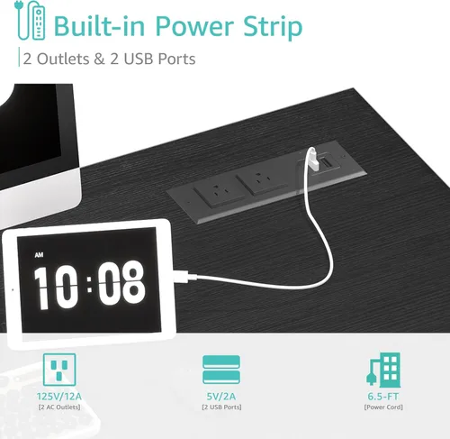 Vista 4 de Lufeiya Escritorio para computadora de 39 pulgadas con toma de corriente, mesa de estudio para adolescentes de 40 pulgadas, escritorio de trabajo