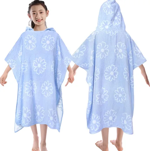 Vista 28 de VOOVA & MOVAS Poncho toallas para niños (4-8 años), de secado rápido, ligeras, absorbentes, de algodón, con capucha, bata para piscina, natación