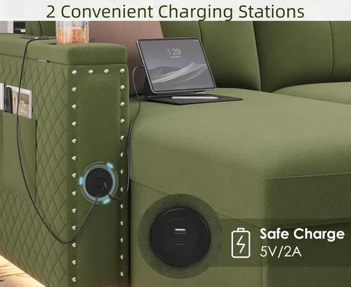 Vista 4 de HIFIT Sofá Cama Desplegable - Sofás Desplegables en Forma de L de 81" para Sala de Estar con Chaise de Almacenamiento, Reposabrazos