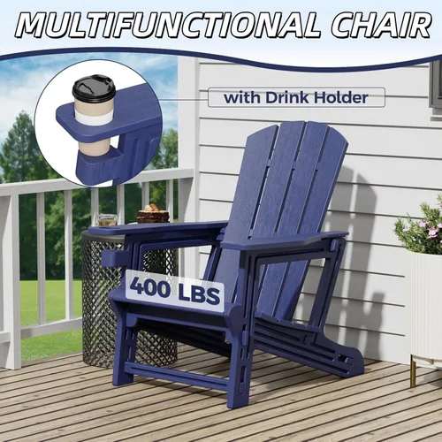 Vista 6 de Silla Adirondack, silla Adirondack de plástico con soporte para tazas, muebles de césped resistentes a la intemperie al aire libre, jardín sin