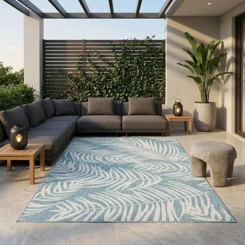 Vista 42 de Unique Loom - Tapete de la colección Outdoor Botanical, diseño de palmera (4.1 pies x 6.1 pies, rectangular, color azul/azul marino)