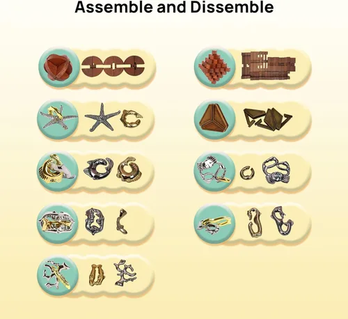 Vista 2 de Rompecabezas retro de madera y metal de dificultad de 9 piezas para adultos, adolescentes y niños, rompecabezas de mente genial