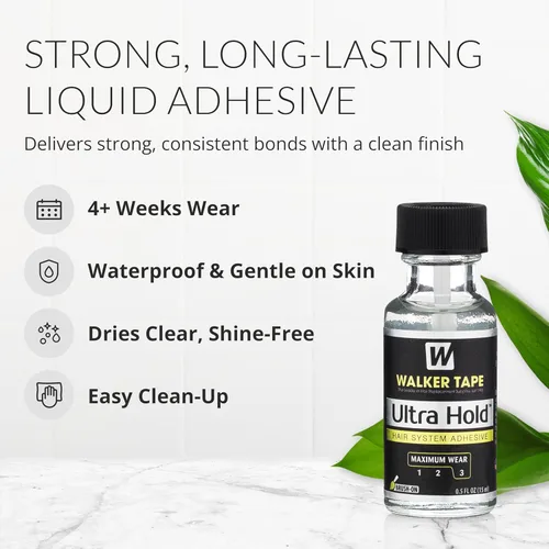 Vista 2 de Walker Tape Ultra Hold - Adhesivo con brocha, 0.5 onzas líquidas, pegamento de peluca resistente al agua para sistemas de encaje y extensiones