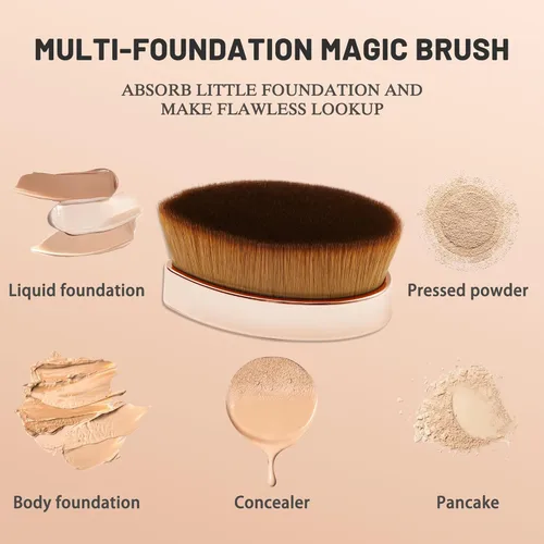 Vista 2 de COSTICA - Paquete de 2 brochas de base para maquillaje, brocha de base plana impecable para maquillaje líquido, brocha Kabuki para mezclar, líquido