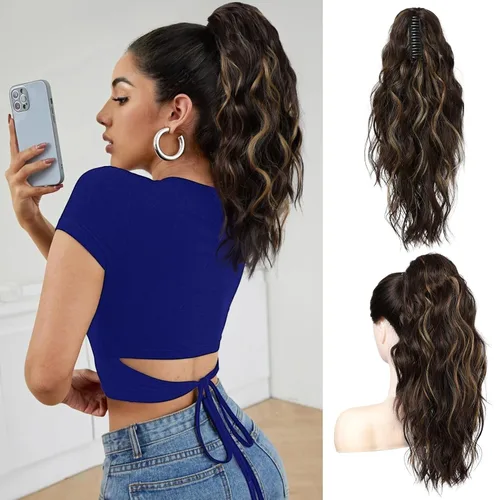 Vista 20 de FLUFYMOOZ Extensión de cola de caballo, extensión de cola de caballo con clip de garra de 18 pulgadas, extensiones de cabello ondulado y rizado
