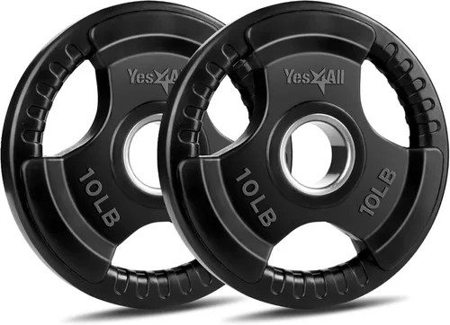 Vista 9 de Yes4All Rubber Coated Weight Plate, 5-70 Lb Cast Iron Weight for 2-Inch Barbell, 3-Handle Design for Easy Grip, Strength Training, Weightlifting &