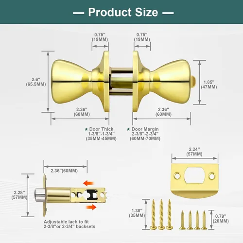 Vista 50 de GOBEKOR Paquete de 1 perillas para puerta de paso, pomos interiores de latón pulido sin llave, pomos de puerta de armario, pasillo, pomo de paso