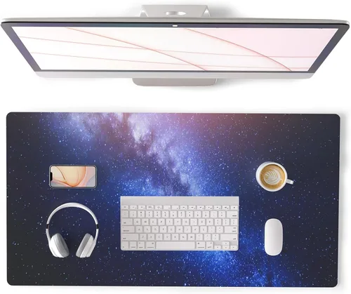 Vista 22 de QIYI - Alfombrilla grande para mouse, linda alfombrilla de escritorio rosa para computadora, alfombrilla de escritorio de piel sintética impermeable