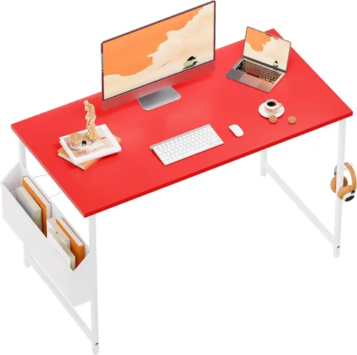 Vista 28 de Pamray - Escritorio de computadora de 32 pulgadas para espacios pequeños con bolsa de almacenamiento, escritorio de trabajo de oficina en casa