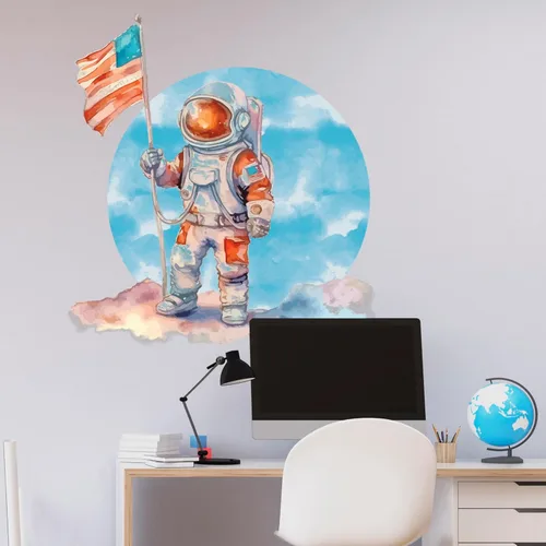 Vista 2 de Lunar Explorer - Calcomanía de pared de astronauta de aventura espacial, decoración de expedición lunar para despegar y pegar, decoración