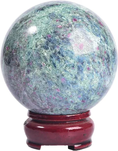 Vista 24 de AMOYSTONE Ágata calcopirita natural, bola de cuarzo simbiótico, esfera mineral de orbe de cristal curativo con base de madera