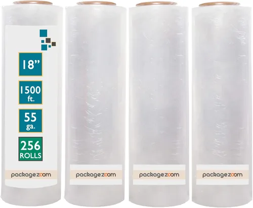 Vista 7 de PackageZoom 4 rollos de película de envoltura elástica resistente de 18" x 1500 pies - calibre 55, rollo de envoltura de plástico transparente