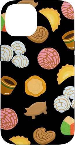 Vista 4 de iPhone 14 Plus Conchas Pan Dulce Patrón Negro Teléfono Caja Latina Caja De Regalo