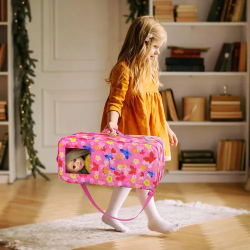 Vista 5 de ZITA ELEMENT Bolsa de Viaje de Calidad para Muñeca de 14.5 Pulgadas con Diseño de Mariposa para Accesorios de Muñeca de 14-14.5 Pulgadas
