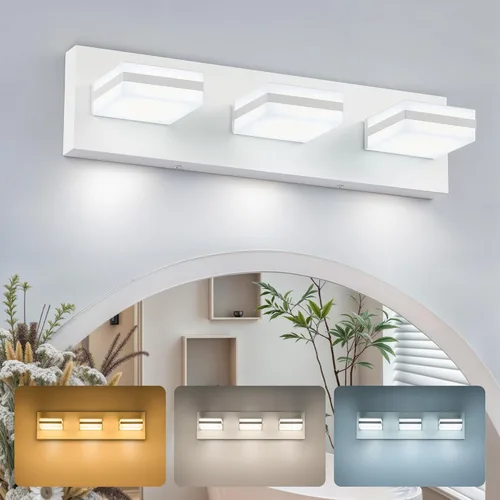 Vista 16 de VONLUCE Lámpara de tocador de baño, 3 luces LED modernas de tocador, luz de baño ajustable 3CCT con función de memoria, pantallas giratorias