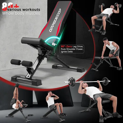 Vista 6 de OPPSDECOR Adjustable Weight Bench, 900LBS Capacity, 8+4+2 Positions, 18.5" Seat Height, Easy Assembly Foldable Workout Bench for Home Gym Strength