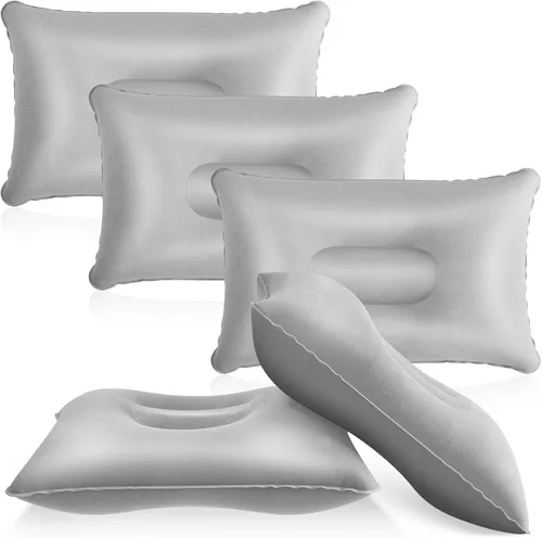 Vista 8 de Maitys Almohada inflable de viaje de 5 piezas, portátil y compacta, almohada de aire de tela flocada para camping, senderismo, oficina en casa