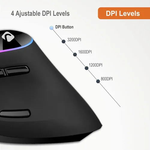 Vista 7 de J-Tech Digital Ratón ergonómico con conexión inalámbrica, reposamanos extraíble, botones para el pulgar, batería recargable, 800 DPI, compatible