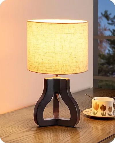 Vista 11 de EDISHINE Lámpara de Mesa Moderna de 14.6", Lámpara de Mesita de Noche con Trípode de Palo de Rosa para Dormitorio, Pantalla de Lino Beige, Pequeña
