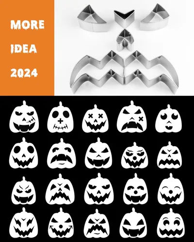 Vista 8 de JUSTOTRY Pumpkin Carving Kit - Halloween Pumpkin Face Shape Cookie Cutters Tools Set Easy & Safe Adults Kids DIY, Stainless Steel 23 Molds with 3 23