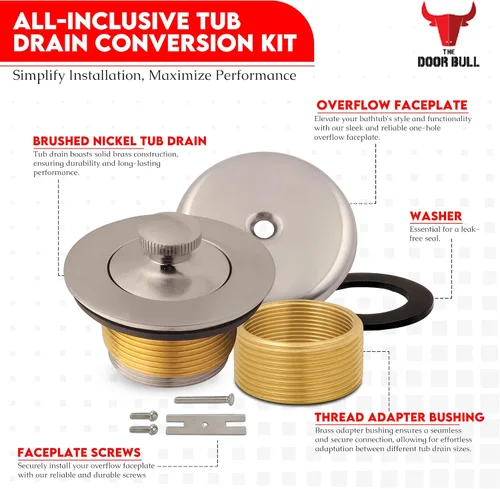 Vista 3 de Kit de drenaje y desbordamiento de bañera Lift & Turn - Conjunto universal de drenaje de bañera de latón con placa frontal de desbordamiento de un